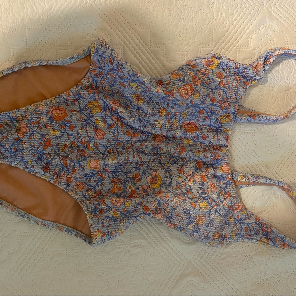J. Crew Floral One Piece Swimsuit - Blue and Orange